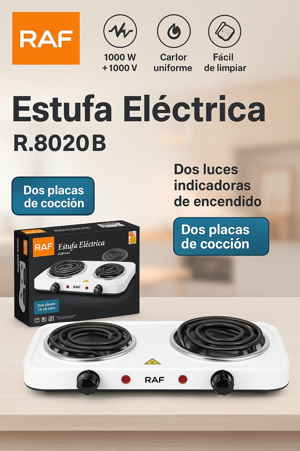 ESTUFA ELECTRICA DOBLE RAF R.8020B